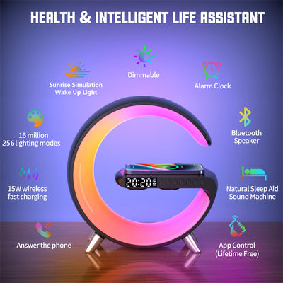 Lámpara LED Inteligente G con Altavoz Bluetooth, Cargador Inalámbrico y Control por App - Image 46