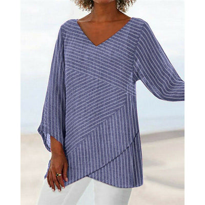 Blusa Manga Larga Cuello V con Rayas Cruzadas - Image 8