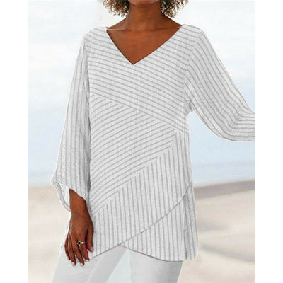 Blusa Manga Larga Cuello V con Rayas Cruzadas - Image 10