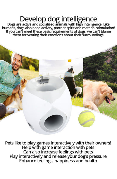 Smart pet feeder and tennis ball reward machine in white and lime green, with two mini tennis balls and a scoop. - Image 17