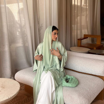 Vestido Abaya de Satén Suave - Moda Elegante Oriente Medio - Image 28