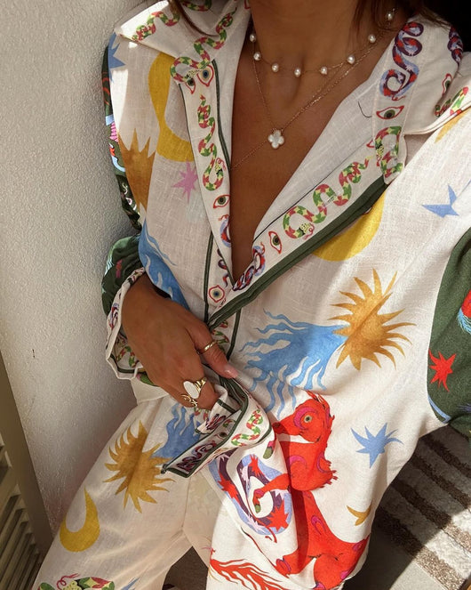 Camisa de Lino Larga con Estampado Macarons - Image 16