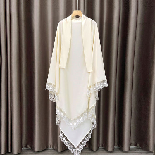 Tocado Árabe Baotou con Encaje - Velo de Moda en Colores Sólidos - Image 20