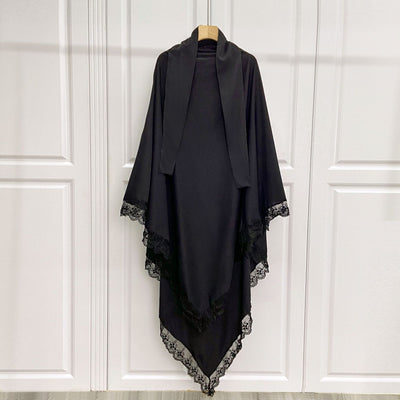 Tocado Árabe Baotou con Encaje - Velo de Moda en Colores Sólidos - Image 35