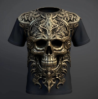 Playera Hip Hop 3D Calavera Estampado Europeo Tendencia Urbana - Image 40