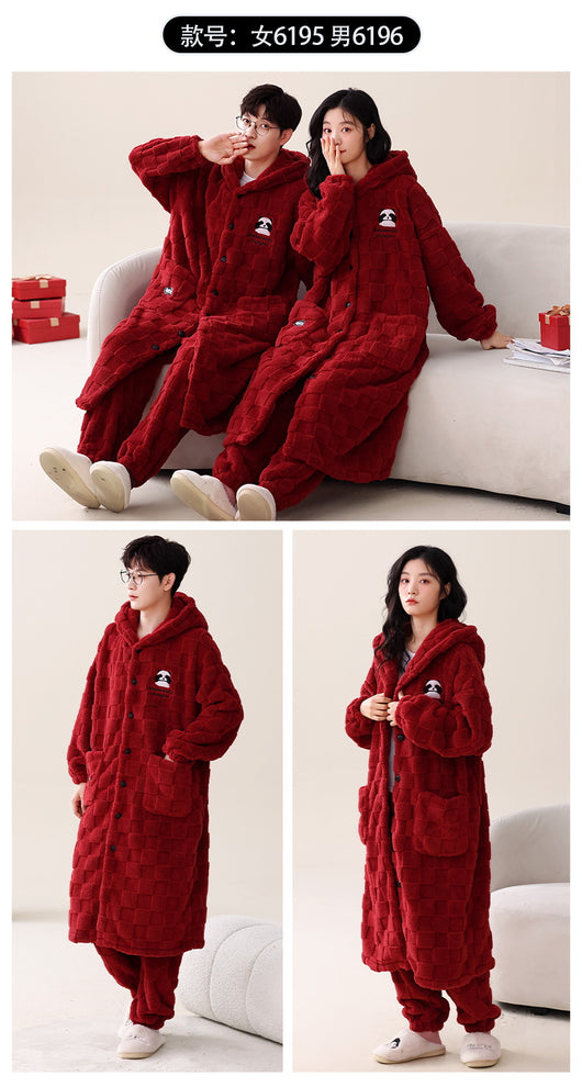 Bata Térmica de Franela para Parejas - Talla Grande Coral Fleece Invierno - Image 26