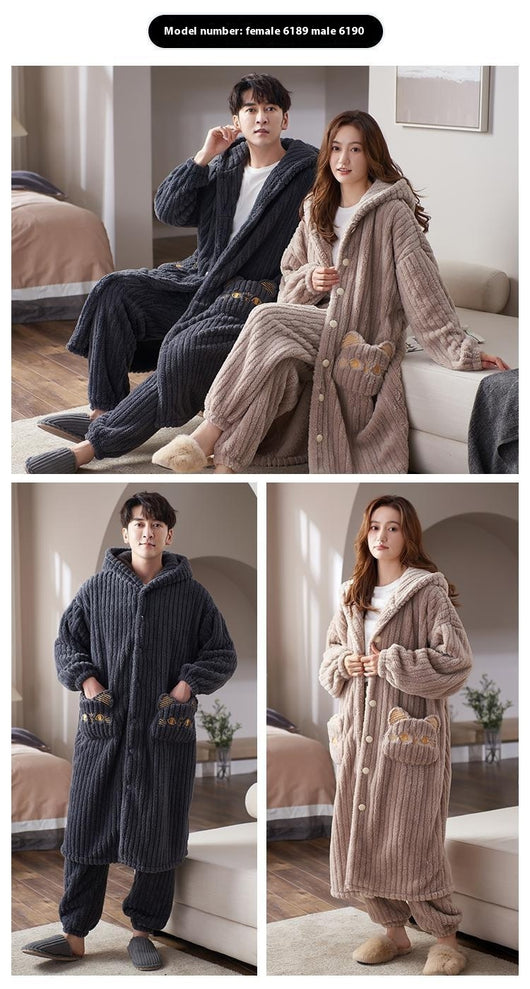 Bata Térmica de Franela para Parejas - Talla Grande Coral Fleece Invierno - Image 33