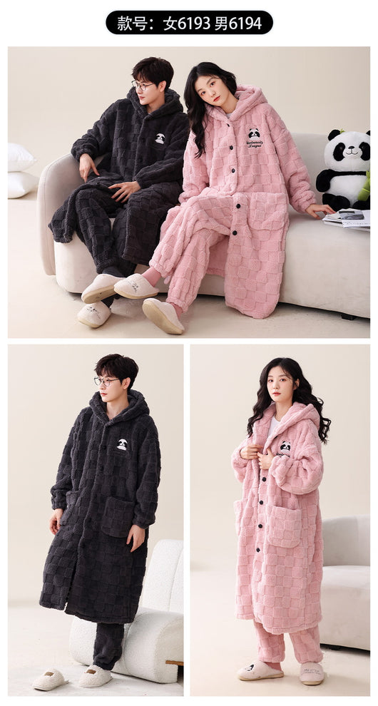 Bata Térmica de Franela para Parejas - Talla Grande Coral Fleece Invierno - Image 38