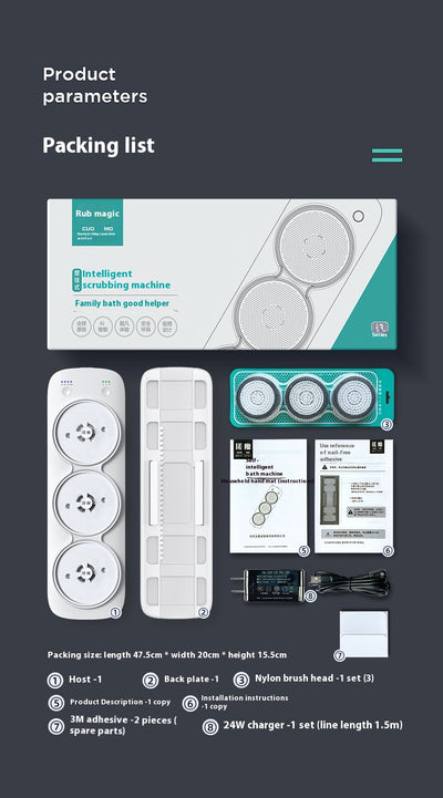 Three PBT brush head refills for an electric bath rubbing machine, packaged in a clear blister pack with a teal backing. - Image 27