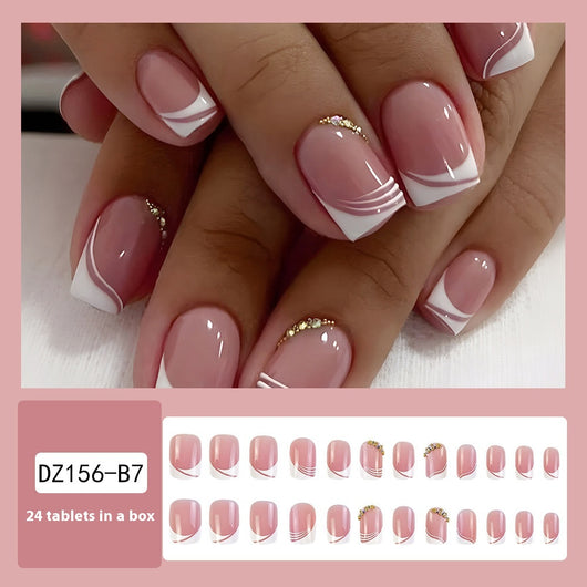 Uñas Francesas Cortas con Strass - Diseño Puro y Elegante - Image 14
