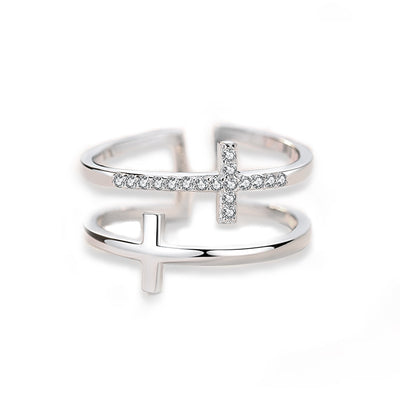 Anillo de Cobre con Incrustaciones de Circón Doble Cruz - Image 9