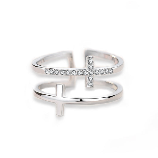 Anillo de Cobre con Incrustaciones de Circón Doble Cruz - Image 9