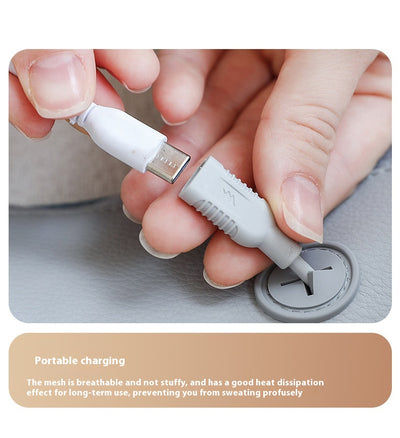 Light gray shoulder and neck massager with blue trim, control buttons, and hanging straps on a white background. - Image 27