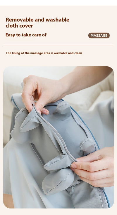 Light gray shoulder and neck massager with blue trim, control buttons, and hanging straps on a white background. - Image 29