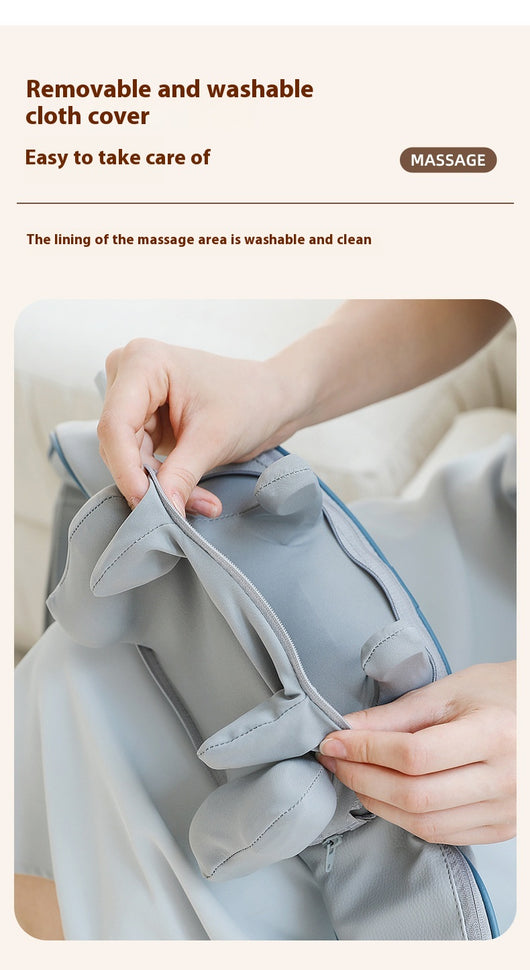Light gray shoulder and neck massager with blue trim, control buttons, and hanging straps on a white background. - Image 29