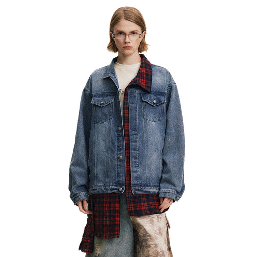 Chaqueta Denim con Costuras Irregulares y Efecto Dos Piezas - Image 35