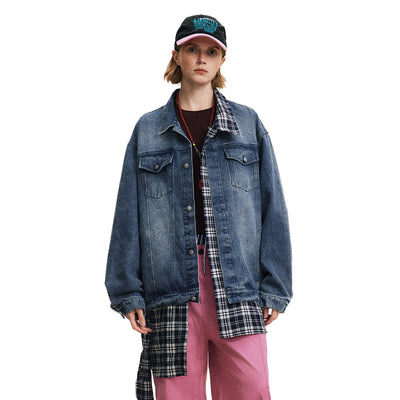Chaqueta Denim con Costuras Irregulares y Efecto Dos Piezas - Image 36