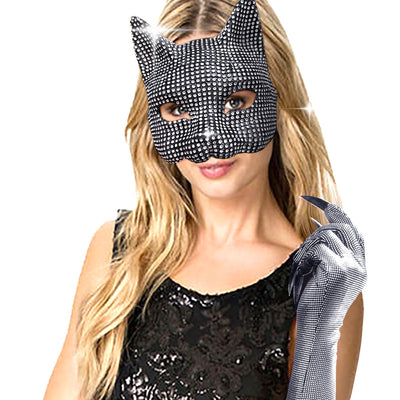 Traje de Gata Sexy con Máscara y Guantes de Diamantes para Halloween - Image 15