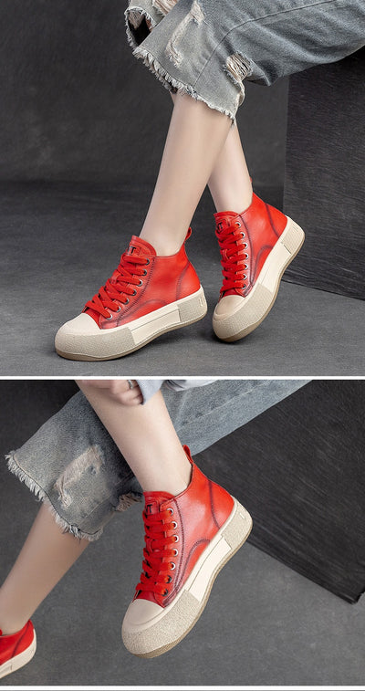 Tenis Altos Casuales de Cuero Premium Estilo Vintage para Mujer - Image 25