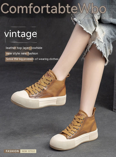 Tenis Altos Casuales de Cuero Premium Estilo Vintage para Mujer - Image 32
