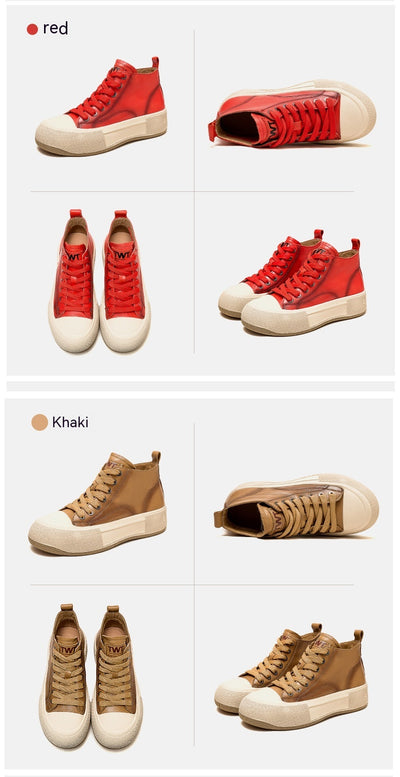 Tenis Altos Casuales de Cuero Premium Estilo Vintage para Mujer - Image 34