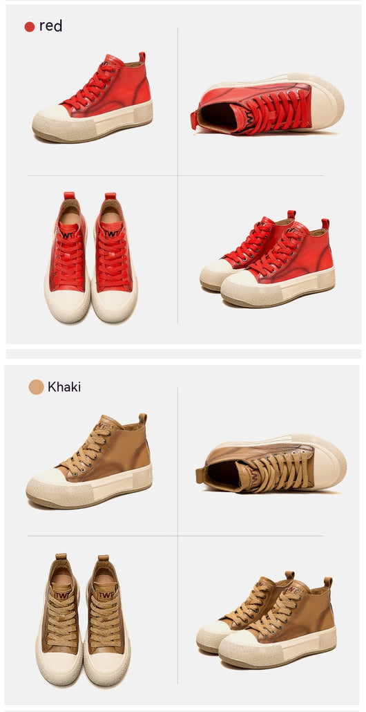 Tenis Altos Casuales de Cuero Premium Estilo Vintage para Mujer - Image 34