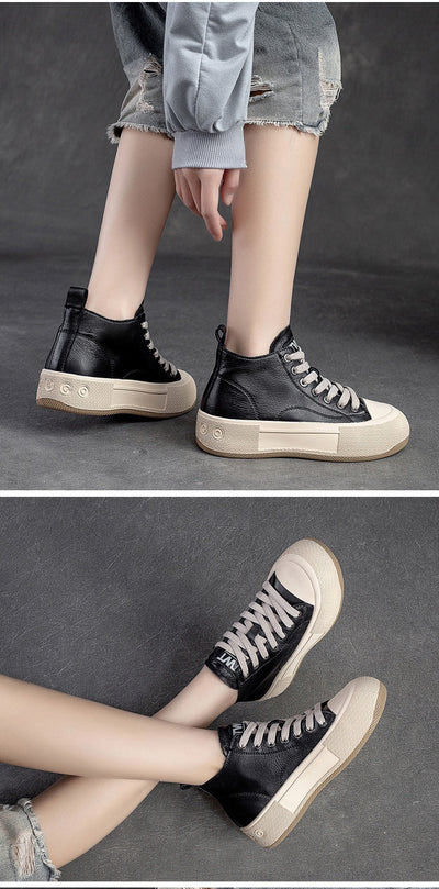 Tenis Altos Casuales de Cuero Premium Estilo Vintage para Mujer - Image 36