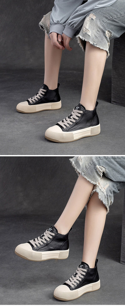 Tenis Altos Casuales de Cuero Premium Estilo Vintage para Mujer - Image 37