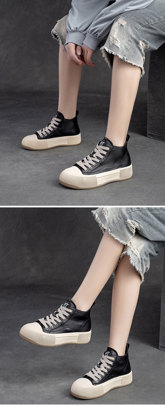 Tenis Altos Casuales de Cuero Premium Estilo Vintage para Mujer - Image 37
