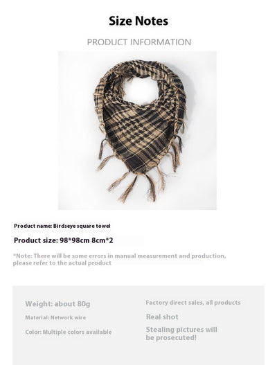 Pañuelo Táctico Keffiyeh Cuadros Houndstooth con Borlas Desértico - Image 25