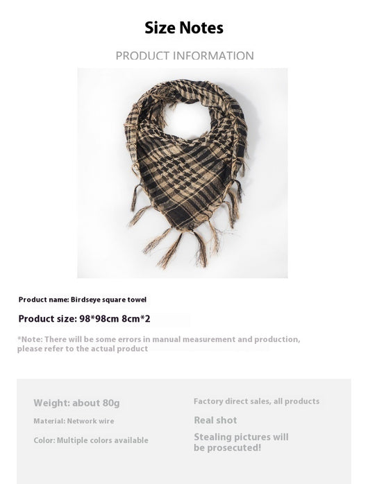 Pañuelo Táctico Keffiyeh Cuadros Houndstooth con Borlas Desértico - Image 25
