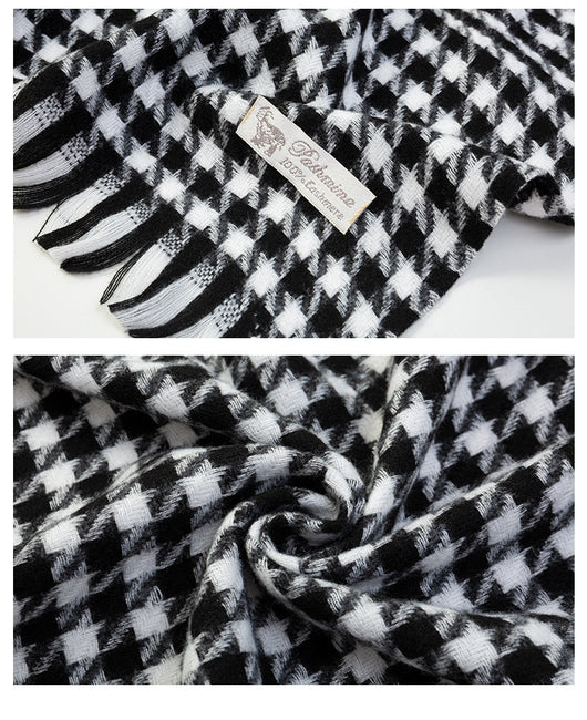 Bufanda Cuadros Blanco y Negro en Cashmira Artificial con Flecos - Image 17