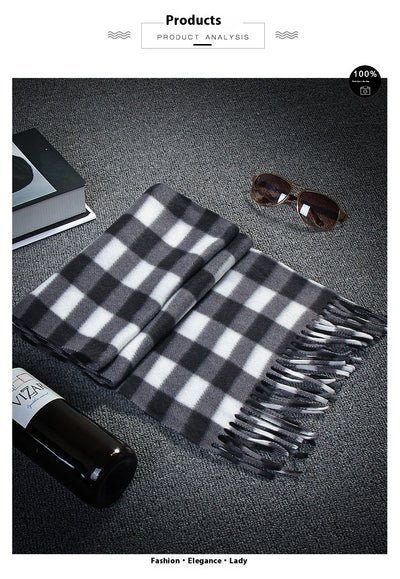 Bufanda Térmica Escocesa Negra y Blanca Talla Grande para Hombre y Mujer - Image 24