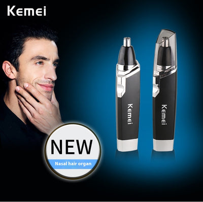 Black and silver Kemei KM-6512 dry battery electric nose hair trimmer with a sleek design. - Image 7