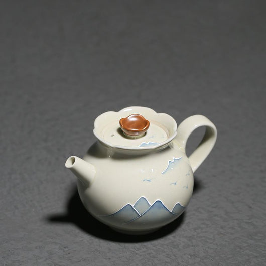 Tetera de Porcelana China Pintada a Mano con Paisaje de Hierba y Madera - Image 22