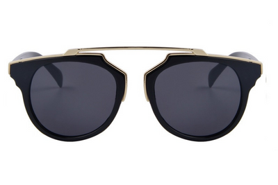 Black cat-eye sunglasses with gold accents and orange-yellow mirrored lenses on a white background. - Image 10