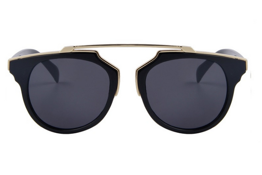 Black cat-eye sunglasses with gold accents and orange-yellow mirrored lenses on a white background. - Image 10