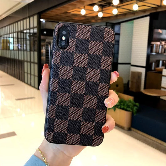 Funda para Teléfono de Cuero con Patrón Cuadriculado - Image 5