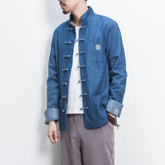 Chaqueta Denim Hanfu Retro - Fusión de Moda Oriental y Estilo Contemporáneo - Image 4