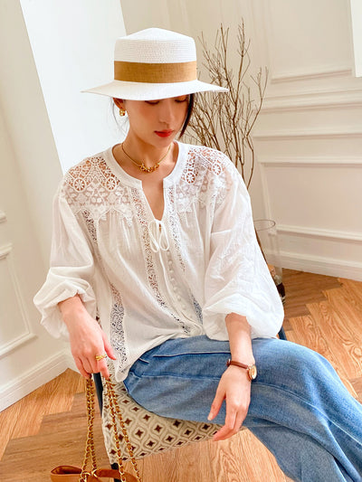 Blusa Blanca de Manga Larga Estilo Francés para Mujer - Image 11