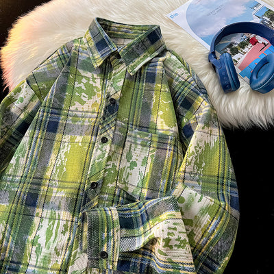 Camisa Holgada Cuadros Degradado con Estampado y Teñido - Image 4