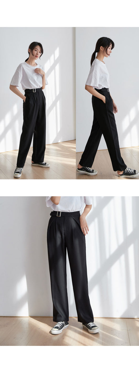 Pantalón Recto Cintura Alta Ajustable Estilo Coreano para Mujer - Image 8