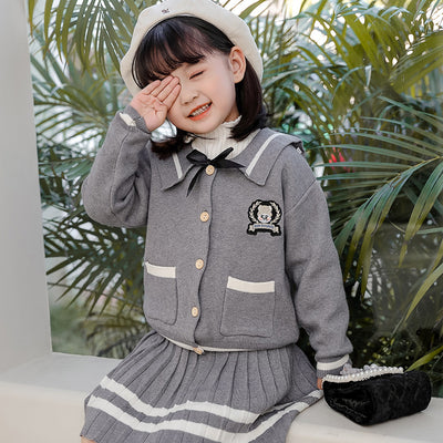 Conjunto de Dos Piezas: Cardigan Bordado de Manga Larga y Falda Plisada - Image 11