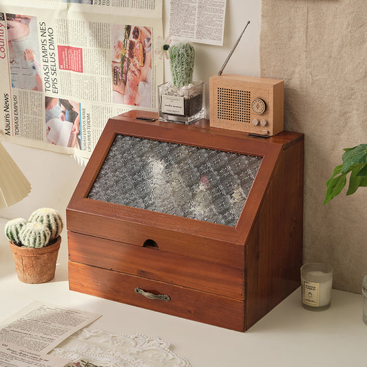Gabinete de Almacenamiento Cosmético Vintage Madera con Doble Cajón