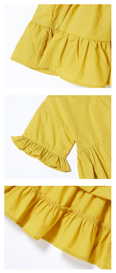 Vestido Amarillo Infantil de Color Liso con Mangas Coquetas - Image 12