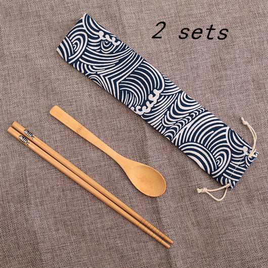 Set de Cubiertos Portátiles de Madera con Palillos y Cuchara - Image 8