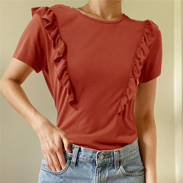 Playera Holgada Cuello Redondo Manga Corta Mujer Color Sólido