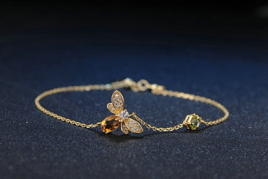 Pulsera de Citrino Natural con Peridoto e Incrustaciones de Abeja - Image 12