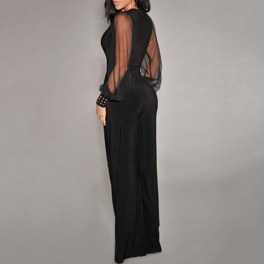 Jumpsuit de Pierna Recta con Costuras de Malla y Remaches - Image 3