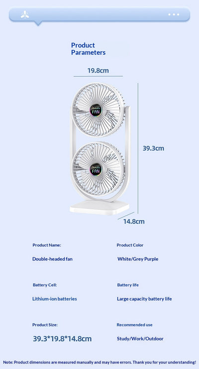 Ventilador Eléctrico Doble Capa USB Recargable de Dos Cabezales - Image 26